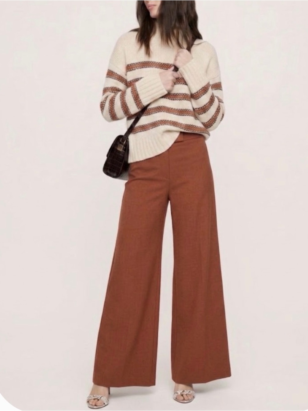 NEW BCBGMaxAzria Wide-Leg High-Rise Pants in Rust Brown
